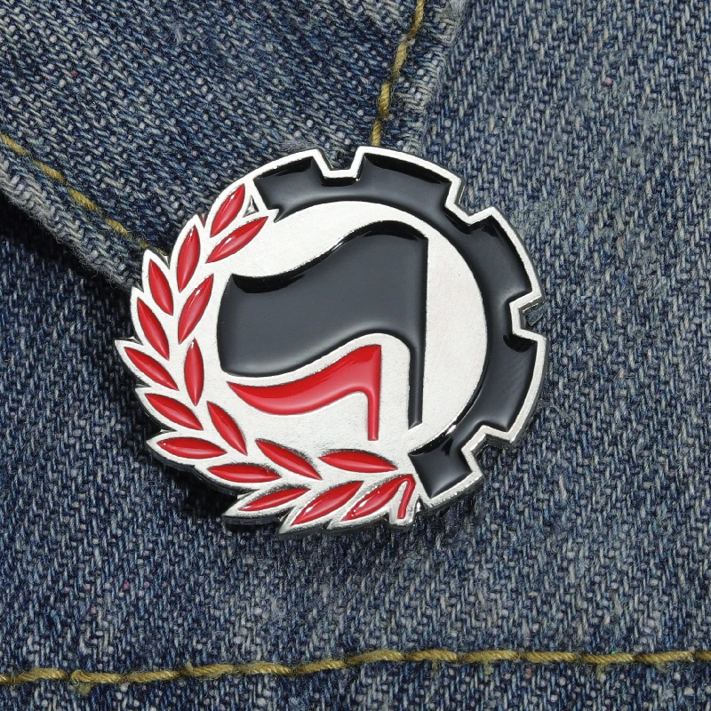 Antifascista Enamel Pins Theory Of Power Black Red Flag Logo Brooches Lapel Badges Pray For Peace Jewelry Gift For World Friends