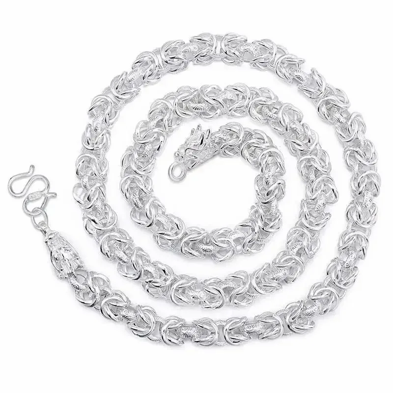 DOTEFFIL Solid 925 Sterling Silver Necklace For Men Classic 8mm Round Faucet Dragon 60cm Charm High Quality Fashion Jewelry