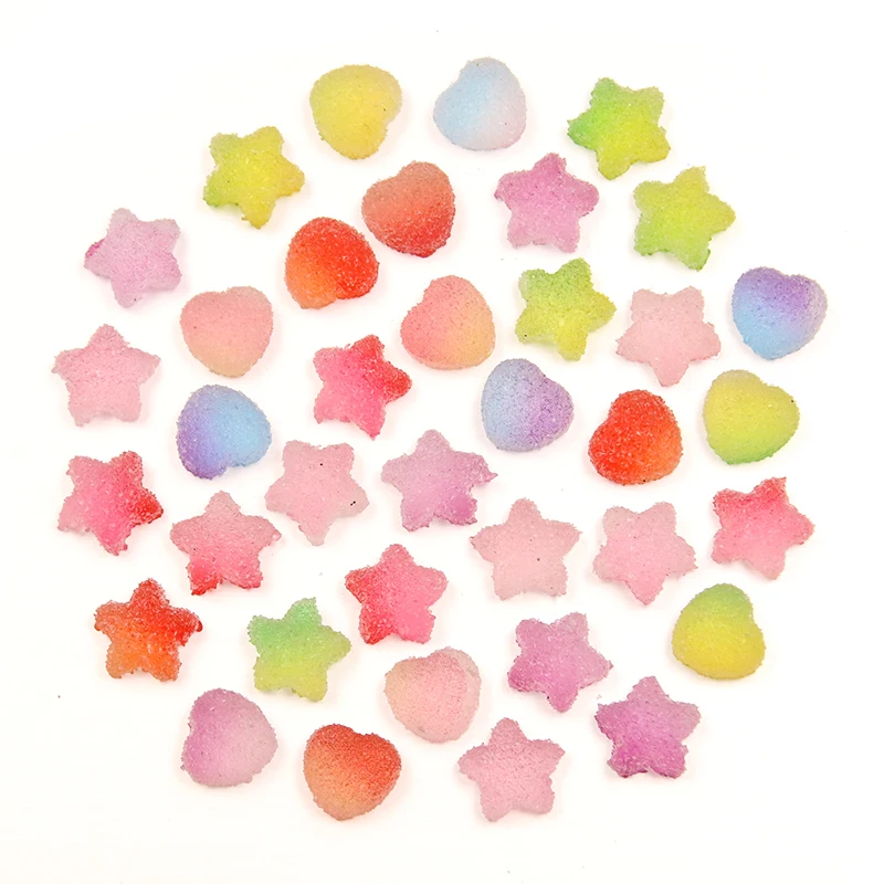 50Pcs Resin Emulation Candy Five-Pointed Star Heart DIY Cream Glue Patch Phone Shell Arts Kids Hair Accessories Materials