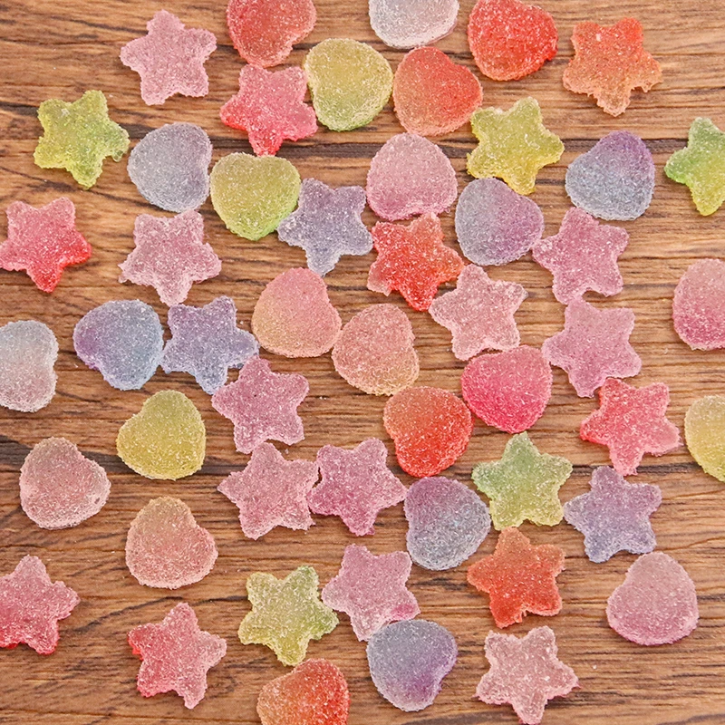 50Pcs Resin Emulation Candy Five-Pointed Star Heart DIY Cream Glue Patch Phone Shell Arts Kids Hair Accessories Materials