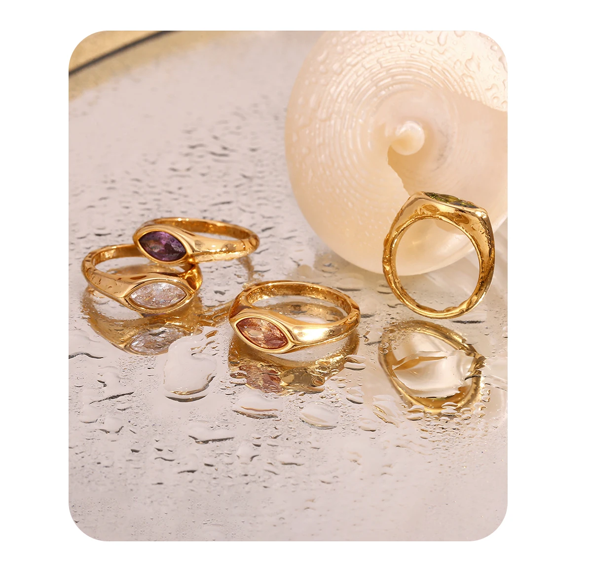 E.B.belle Horse Eye Zircon Seal Ring Colorful Hypoallergenic 316L Stainless Steel Decoration 18K Gold Plated Jewelry
