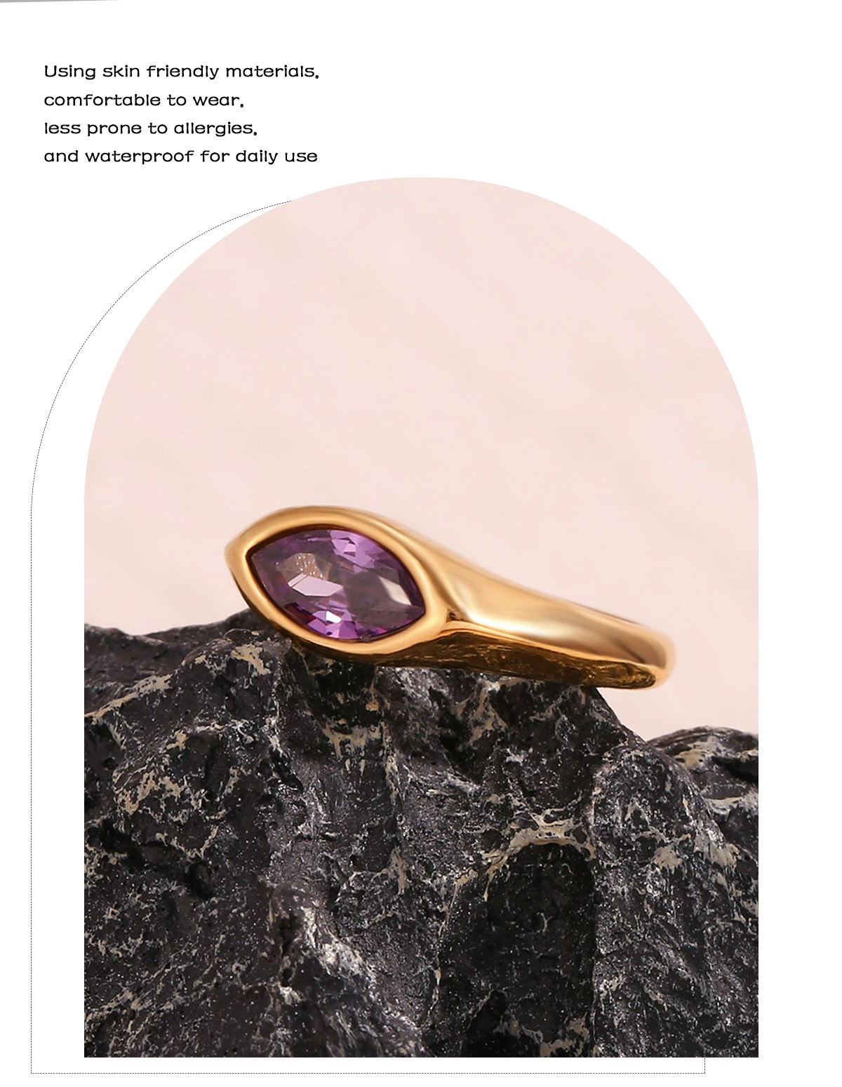 E.B.belle Horse Eye Zircon Seal Ring Colorful Hypoallergenic 316L Stainless Steel Decoration 18K Gold Plated Jewelry