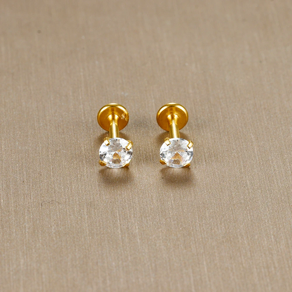 2PC Labret Tragus Stud Earrings 16G Surgical Stainless Steel CZ Crystal Monroe Helix Cartialge Conch Medusa Lip Body Piercing