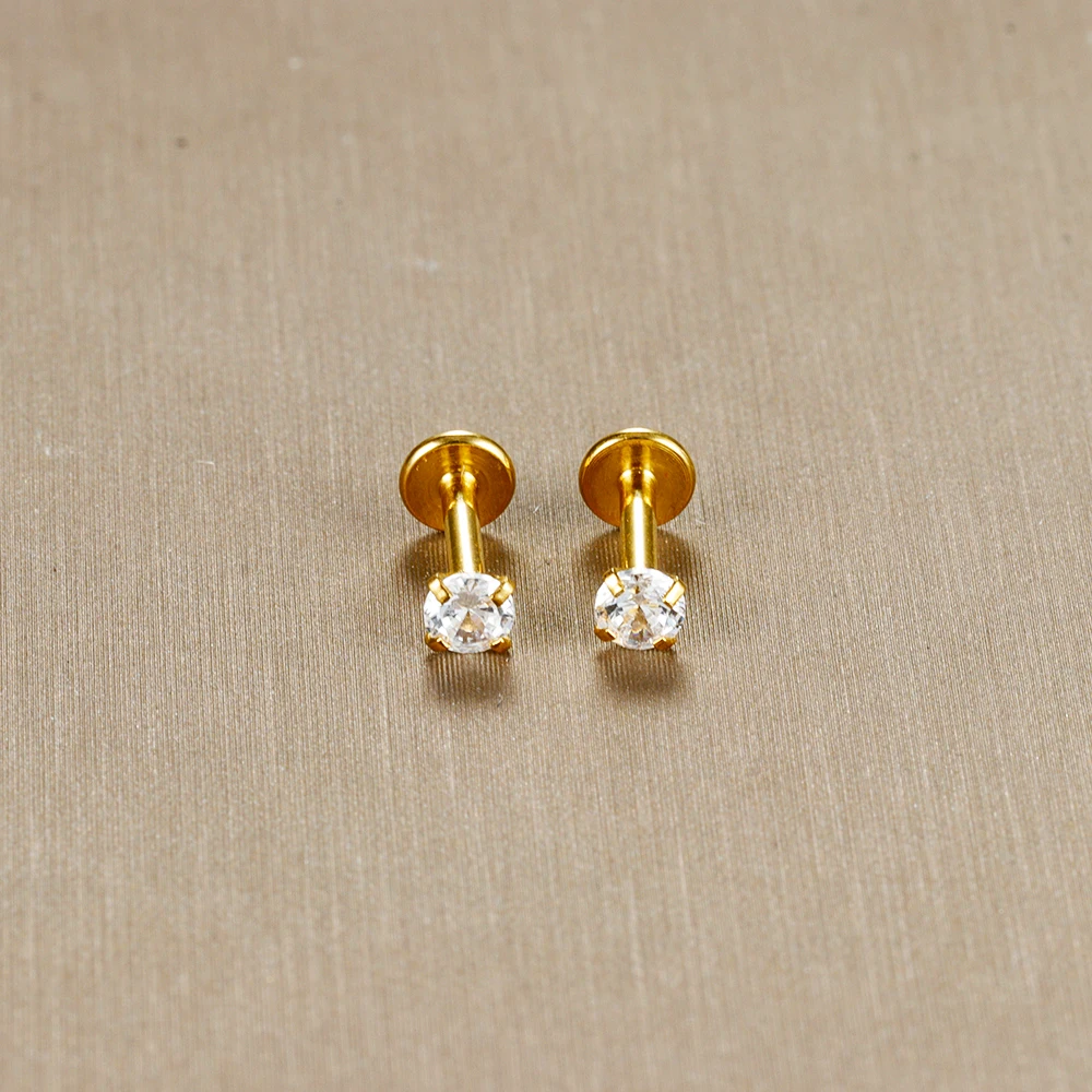 2PC Labret Tragus Stud Earrings 16G Surgical Stainless Steel CZ Crystal Monroe Helix Cartialge Conch Medusa Lip Body Piercing