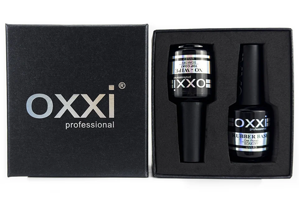 OXXI PROFESSIONAL Rubber Base Coat UV Gel 15ml No Wipe Shiny Top Coat 2pcs Set Gel Polish Semi-permanent Nail Polish Base Gellac
