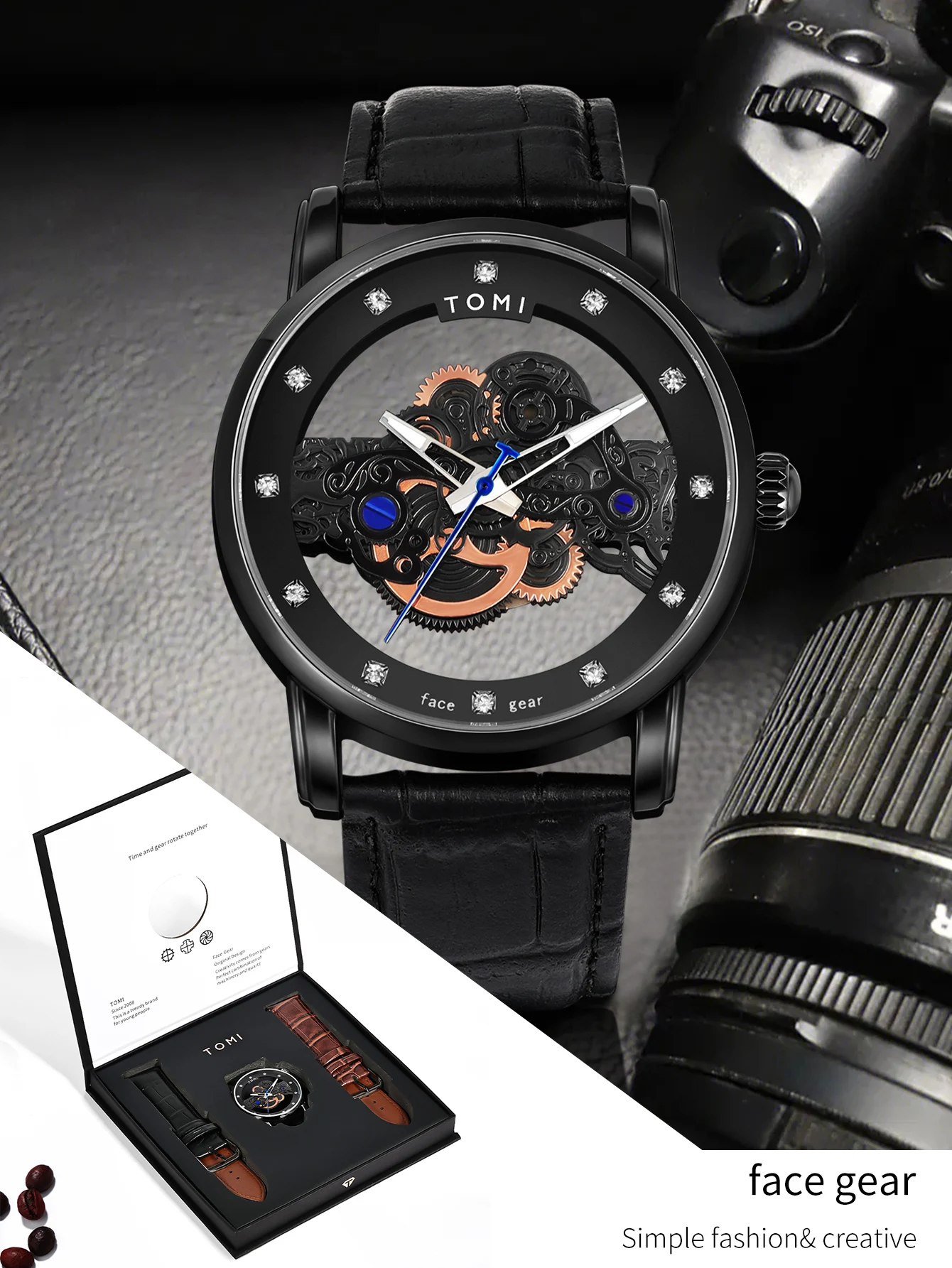 TOMI New Popular Watch Luxury Casual Men's and Women's Watch Hollow Diamond Quartz Watch