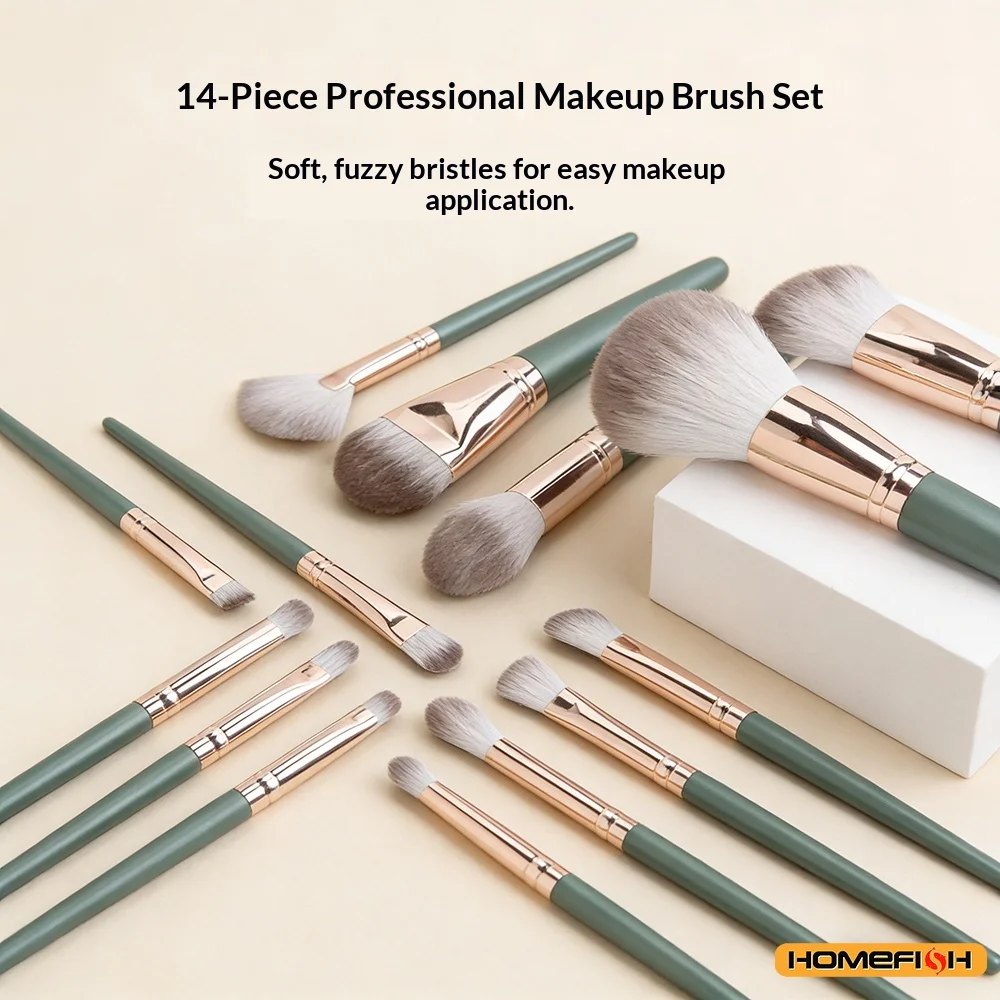 14Pcs Soft Fluffy Makeup Brushes Set, Cosmetic Powder Eye Shadow Foundation Blush Blending Tools