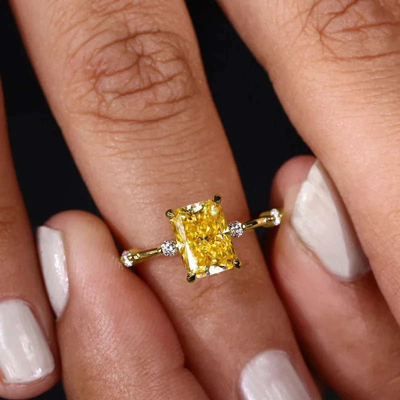 CAOSHI Fashion Lady Yellow Zirconia Ring Trendy Female Engagement Ceremony Jewelry Stylish Bridal Wedding Band Accessories Gift