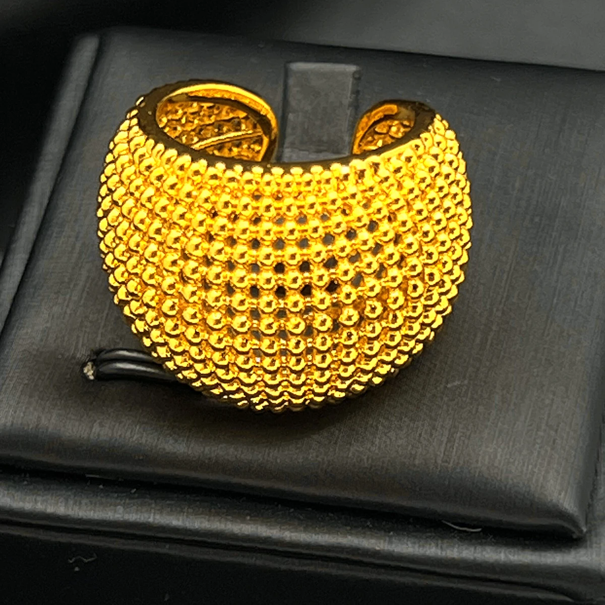ANIID Dubai 24k Gold Color Big Ring For Women Resizable Brazilian Wedding Bride Arabic Ethiopian Finger Cuff Ring Jewellery