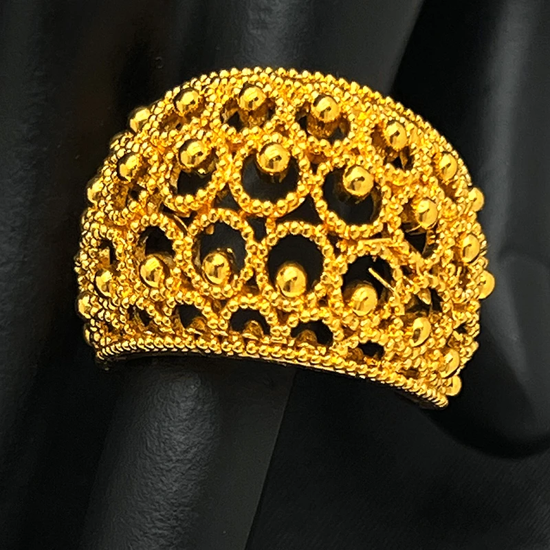 ANIID Dubai 24k Gold Color Big Ring For Women Resizable Brazilian Wedding Bride Arabic Ethiopian Finger Cuff Ring Jewellery