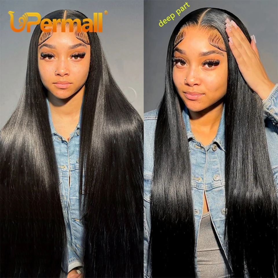 Upermall 26 28 Inch 13x4 13x6 Full Lace Frontal Straight Pre Plucked HD Transparent Body Only Natural Black 100% Remy Human Hair
