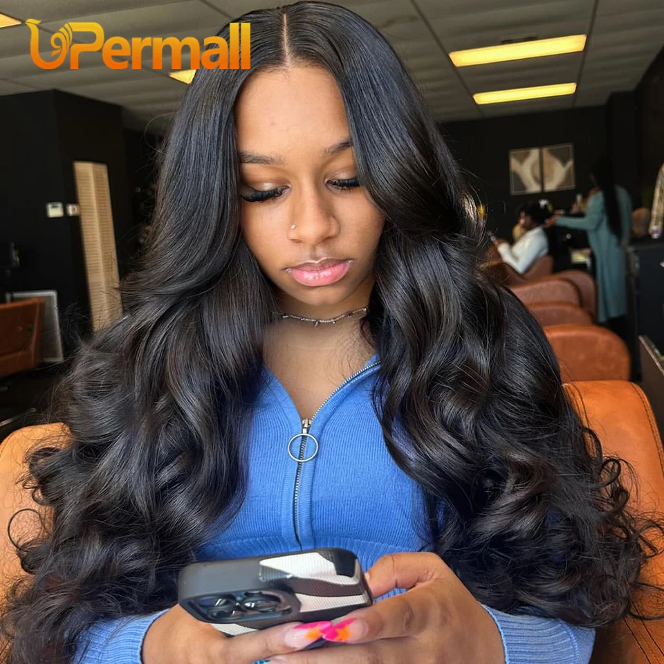 Upermall 26 28 Inch 13x4 13x6 Full Lace Frontal Straight Pre Plucked HD Transparent Body Only Natural Black 100% Remy Human Hair