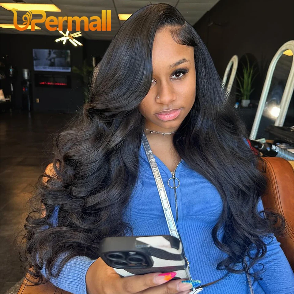 Upermall 26 28 Inch 13x4 13x6 Full Lace Frontal Straight Pre Plucked HD Transparent Body Only Natural Black 100% Remy Human Hair