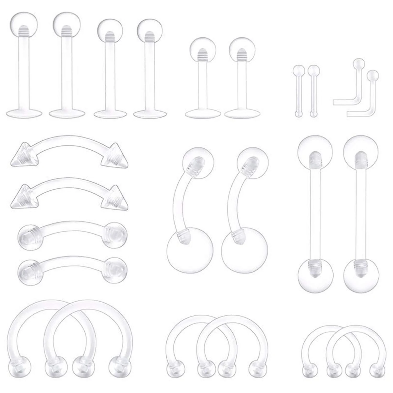 2Pcs/24Pcs Retainer Set Acrylic Clear Flexible Plastic 14G 16G 20G Belly Nose Tongue Lip Piercing Jewelry For Woman and Man