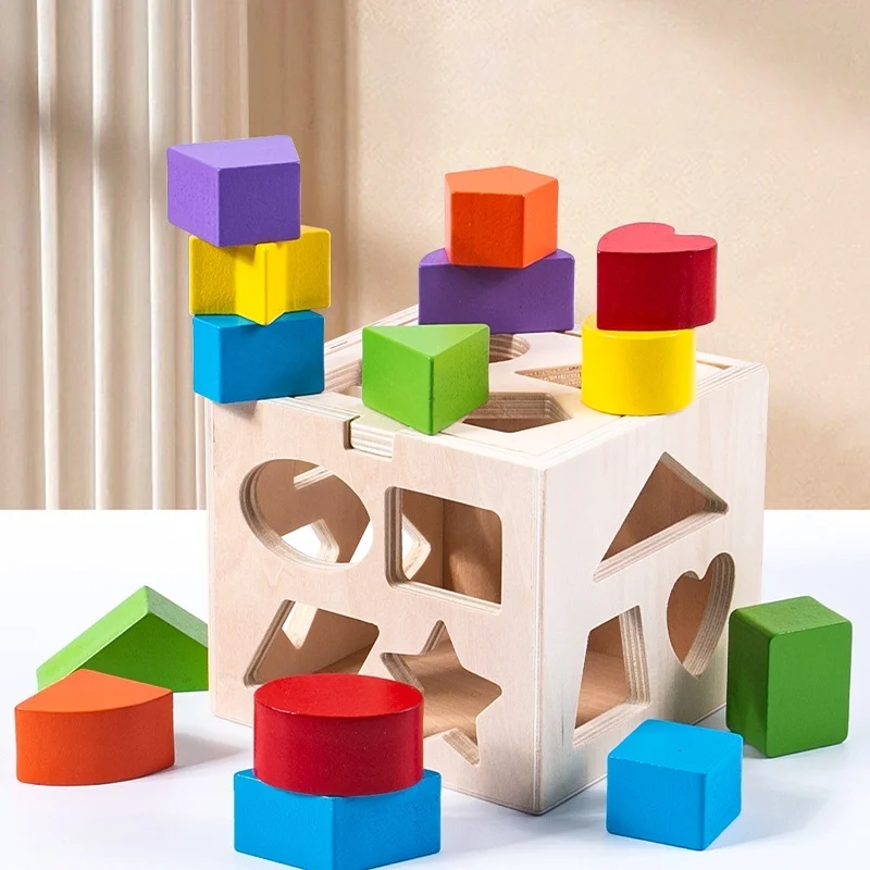 6-in-1 Wooden Montessori Toy Play Kit Object Permanence Box Play Set with Coin Box Carrot Harvest Shape Sorter Ball Drop Toy
