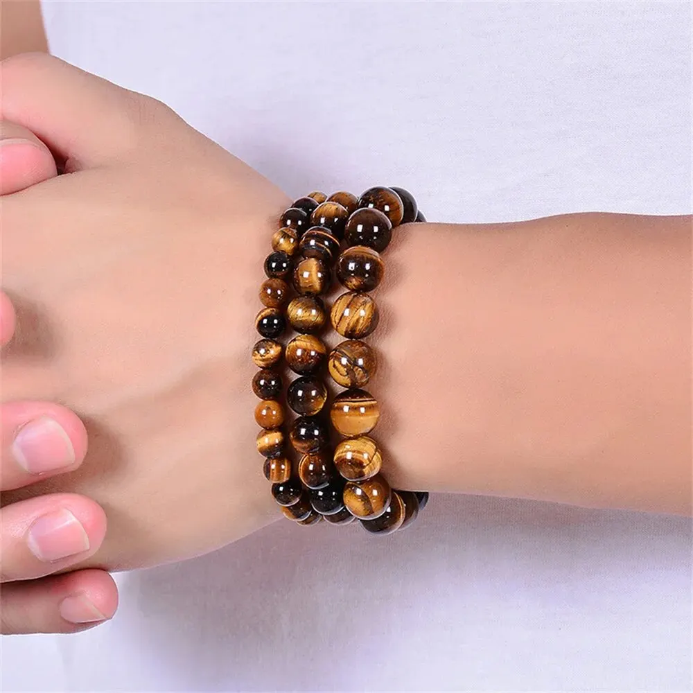 Kirykle Fashion Tiger Eye Bangles Men 4-12mm Natural Energy Stone Beads Reiki Healing Bracelets for Women Jewelry Pulseras Gifts