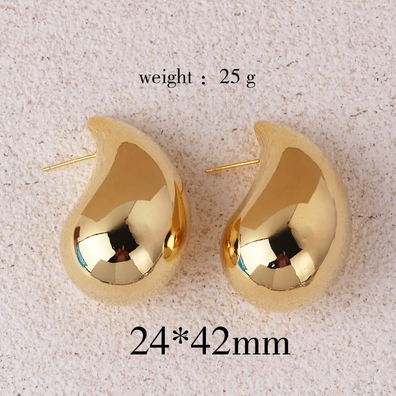2024 New Trendy Plate Gold Color Chunky Waterdrop Dupes Drop Earrings for Women Personality Glossy Teardrop Earring Jewelry Gift