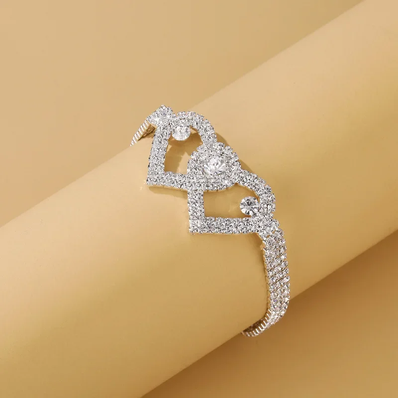 Bling Double Heart Anklet For Women Crystal Cubic Zirconia Chain On The Leg Summer Beach Ankle Bracelet Wedding Foot Jewelry