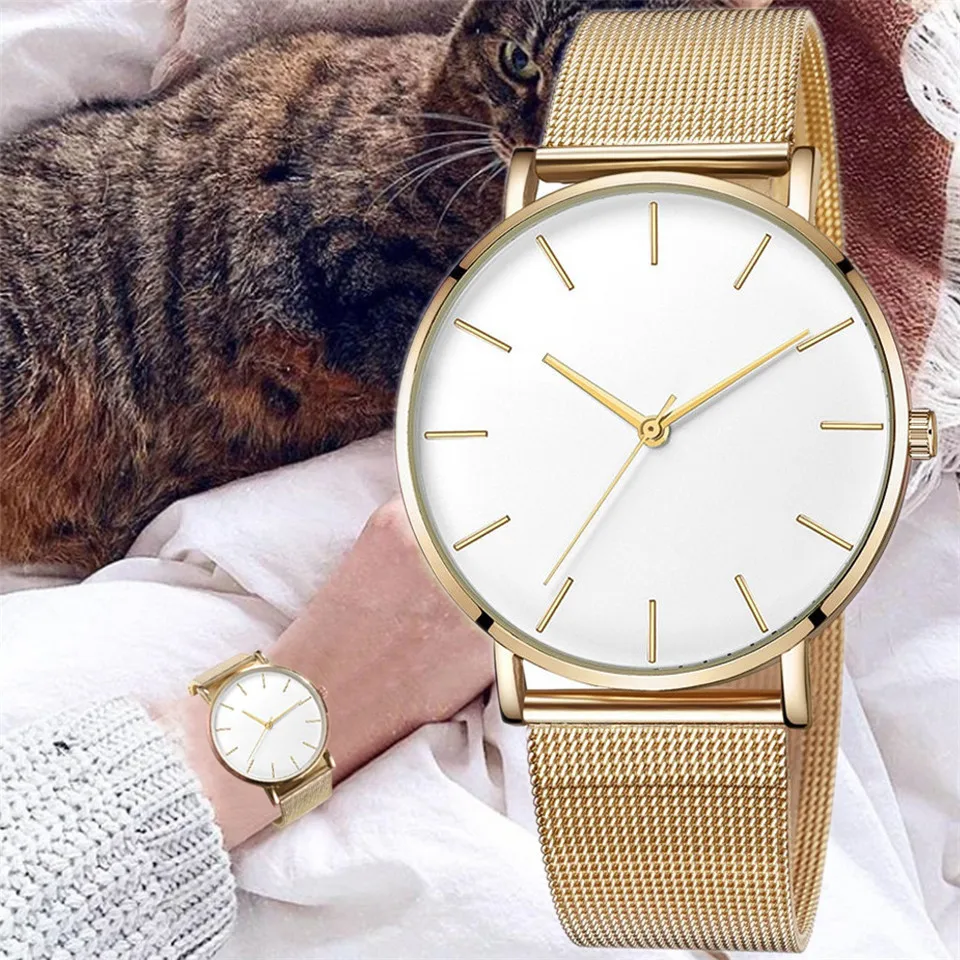 Top Brand Luxury Watches Women Fashion Stainless Steel Mesh Belt Quartz Wristwatch Simple Casual Ladies Clock Gift Montre Femme