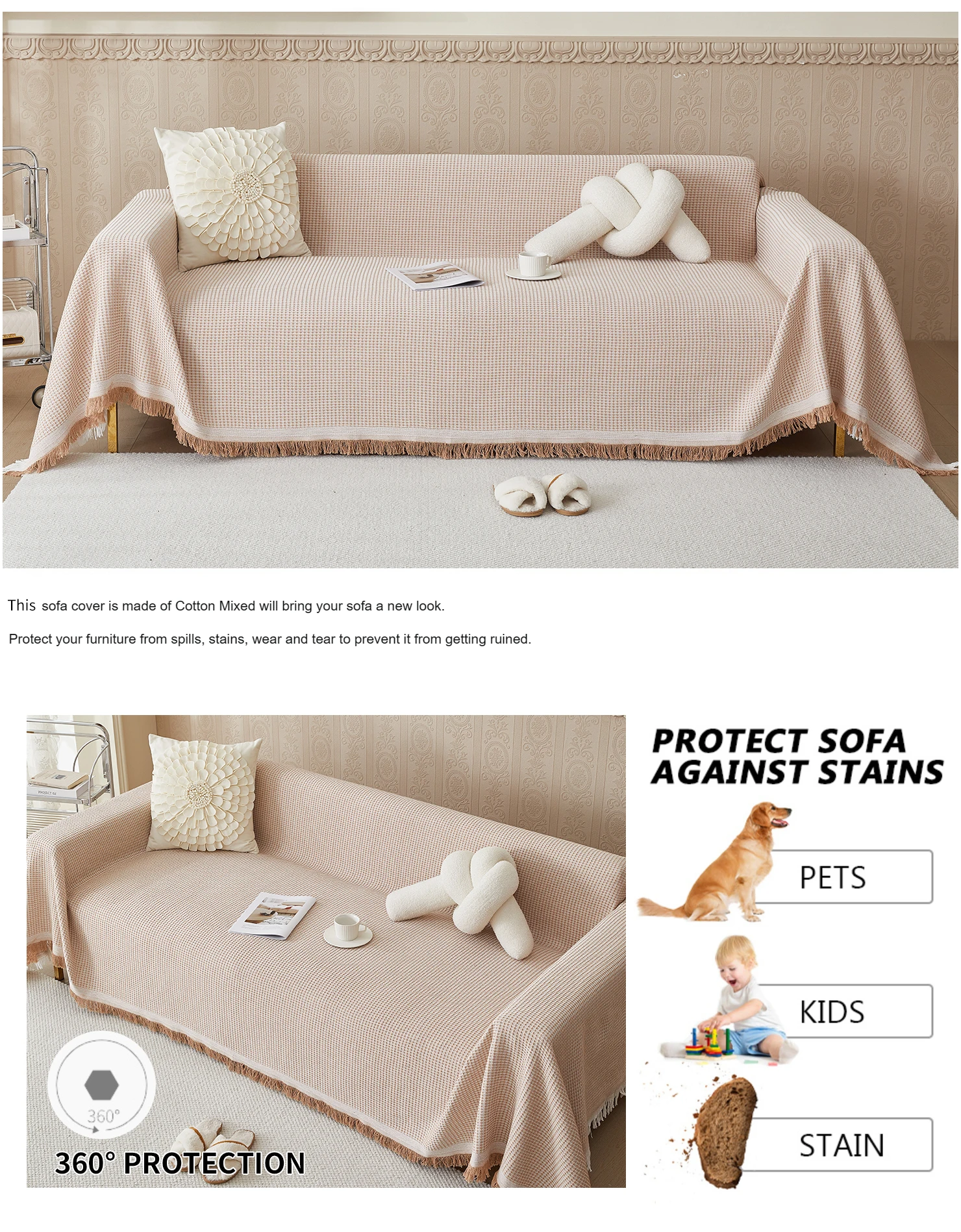 Cotton Wove Sofa Covers Slipcover for Loveseat Recliner Chair Futon, Washable Protector Thick Breathable Fabric, Living Room/Bed