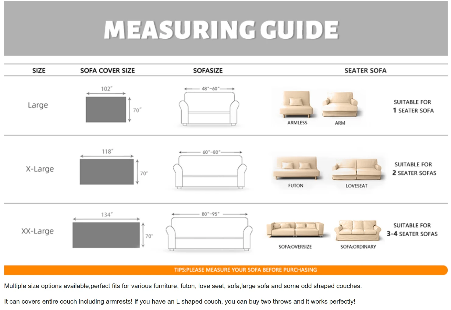 Cotton Wove Sofa Covers Slipcover for Loveseat Recliner Chair Futon, Washable Protector Thick Breathable Fabric, Living Room/Bed