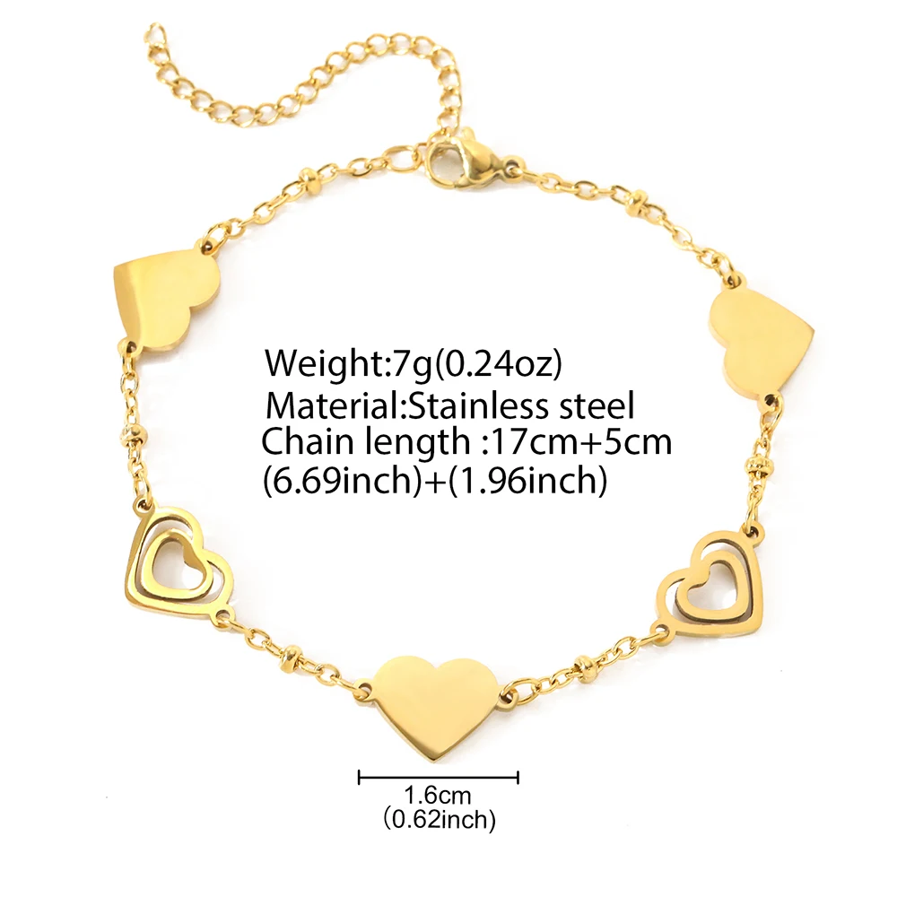 Stainless Steel Bracelets Fresh Double Heart Design Openwork Carving Noble Bracelets For Women Jewelry Luxuries Banquet Gifts
