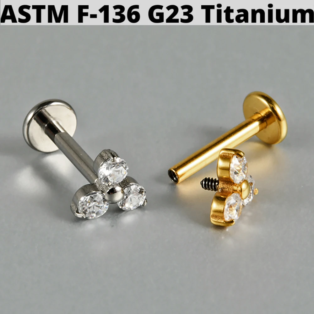 Cz Flower G23 Solid Titanium Cartilage Earrings Stud 16G Internally Threaded Sun Helix Ear Tragus Piercing Jewelry