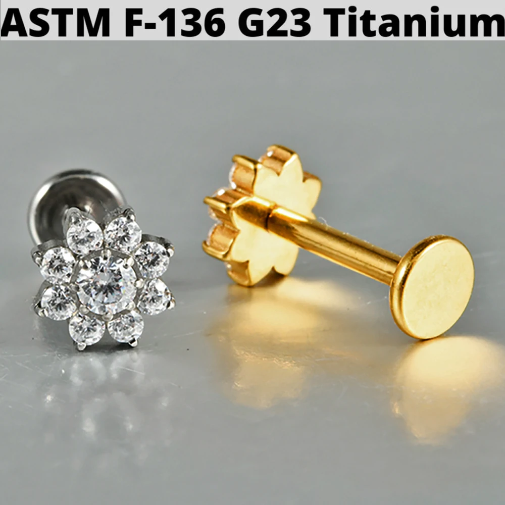 Cz Flower G23 Solid Titanium Cartilage Earrings Stud 16G Internally Threaded Sun Helix Ear Tragus Piercing Jewelry