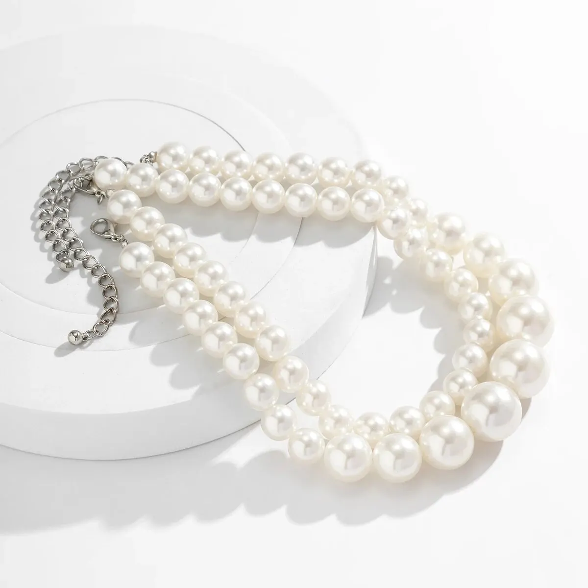 2Pcs/Set Exaggerated Big Imitation Pearl Clavicle Chain Necklace for Women Wed Bridal Goth Beads Choker Grunge Jewelry Steampunk