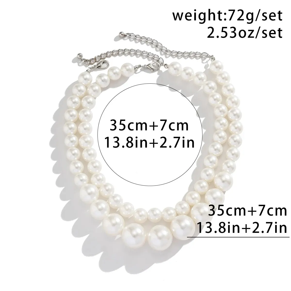 2Pcs/Set Exaggerated Big Imitation Pearl Clavicle Chain Necklace for Women Wed Bridal Goth Beads Choker Grunge Jewelry Steampunk