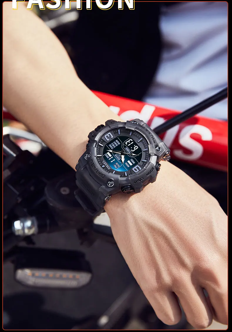 SMAEL 8049 Watch Sport LED Light Alarm Clock Dual Time Display WaterproofWeek Auto Date Wristwatches Quartz