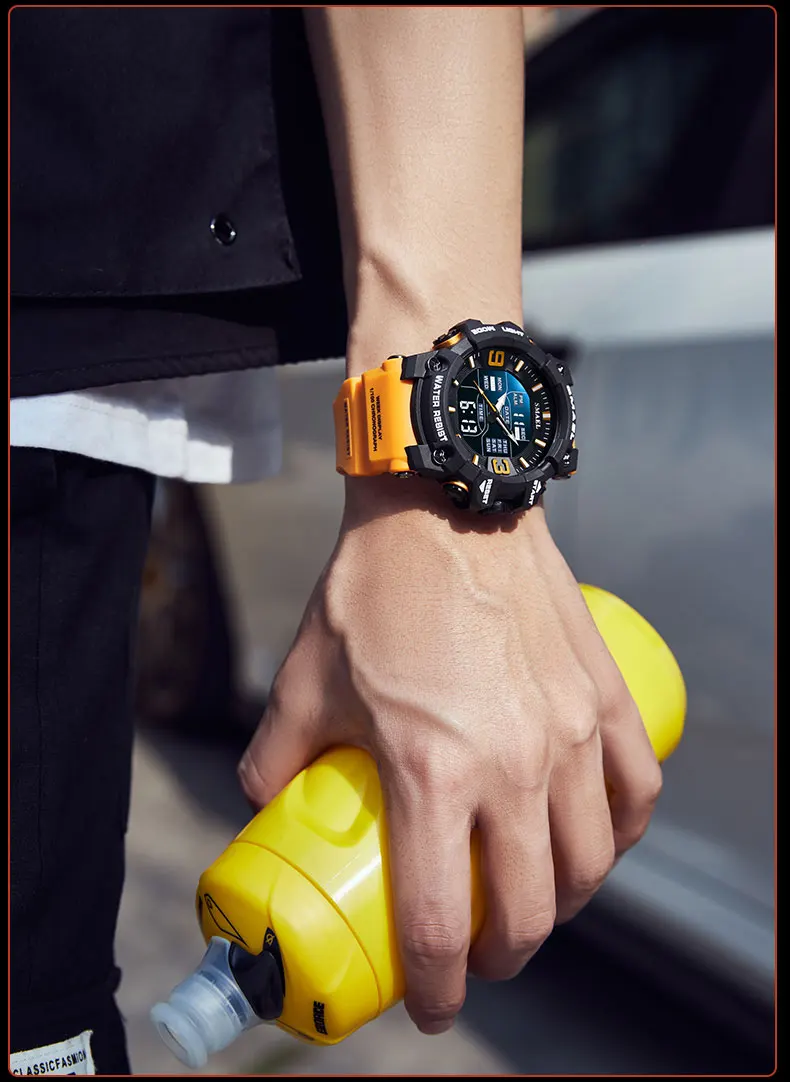 SMAEL 8049 Watch Sport LED Light Alarm Clock Dual Time Display WaterproofWeek Auto Date Wristwatches Quartz