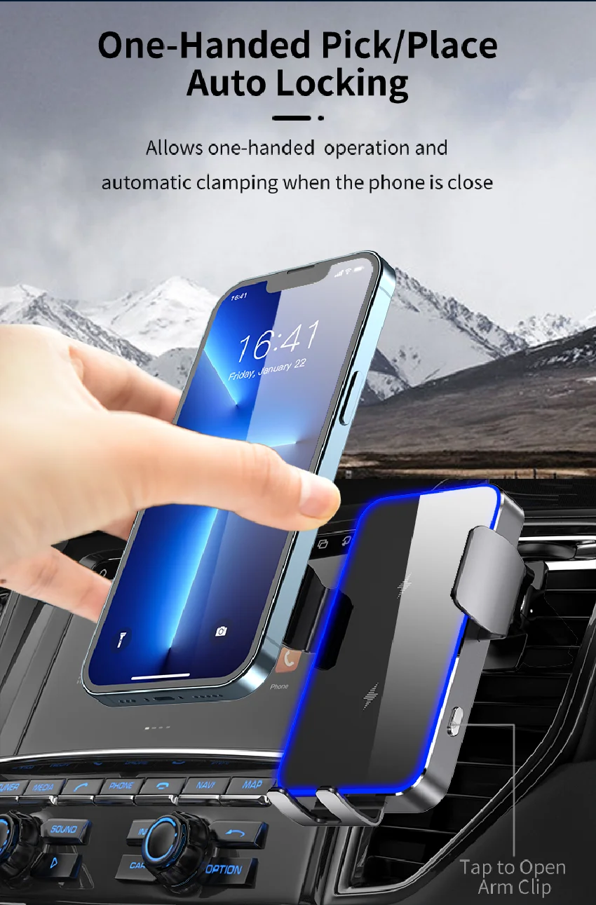 Wireless Car Charger Dual Coil Car Phone Holder Stand for Samsung Galaxy Z Flip 5 4 3 S22 S21 iPhone 14 13 Fast Charging Station