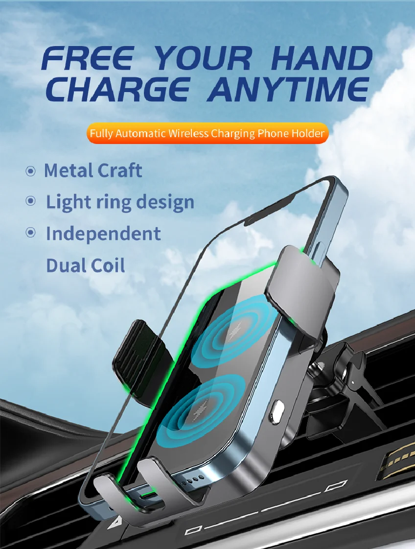 Wireless Car Charger Dual Coil Car Phone Holder Stand for Samsung Galaxy Z Flip 5 4 3 S22 S21 iPhone 14 13 Fast Charging Station