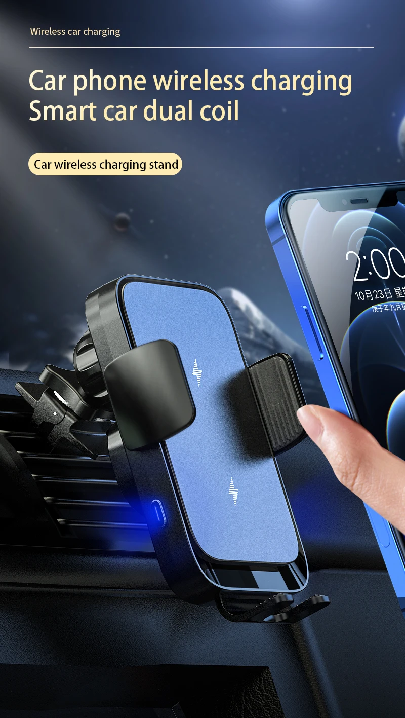 Wireless Car Charger Dual Coil Car Phone Holder Stand for Samsung Galaxy Z Flip 5 4 3 S22 S21 iPhone 14 13 Fast Charging Station