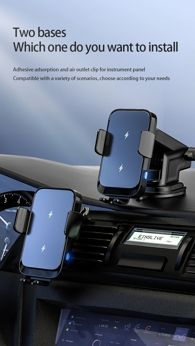 Wireless Car Charger Dual Coil Car Phone Holder Stand for Samsung Galaxy Z Flip 5 4 3 S22 S21 iPhone 14 13 Fast Charging Station