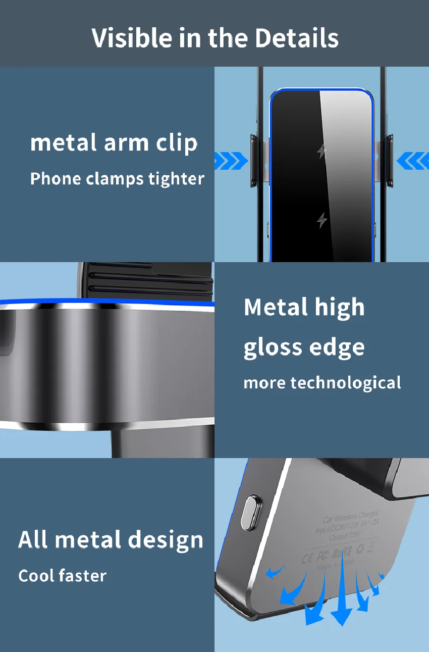 Wireless Car Charger Dual Coil Car Phone Holder Stand for Samsung Galaxy Z Flip 5 4 3 S22 S21 iPhone 14 13 Fast Charging Station