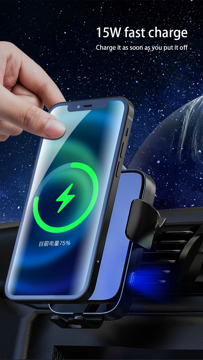 Wireless Car Charger Dual Coil Car Phone Holder Stand for Samsung Galaxy Z Flip 5 4 3 S22 S21 iPhone 14 13 Fast Charging Station
