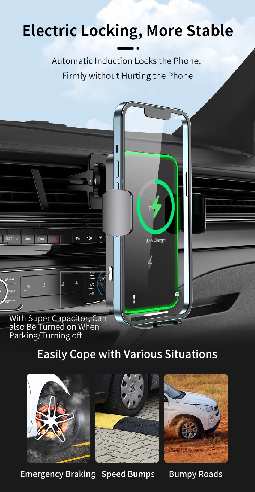Wireless Car Charger Dual Coil Car Phone Holder Stand for Samsung Galaxy Z Flip 5 4 3 S22 S21 iPhone 14 13 Fast Charging Station