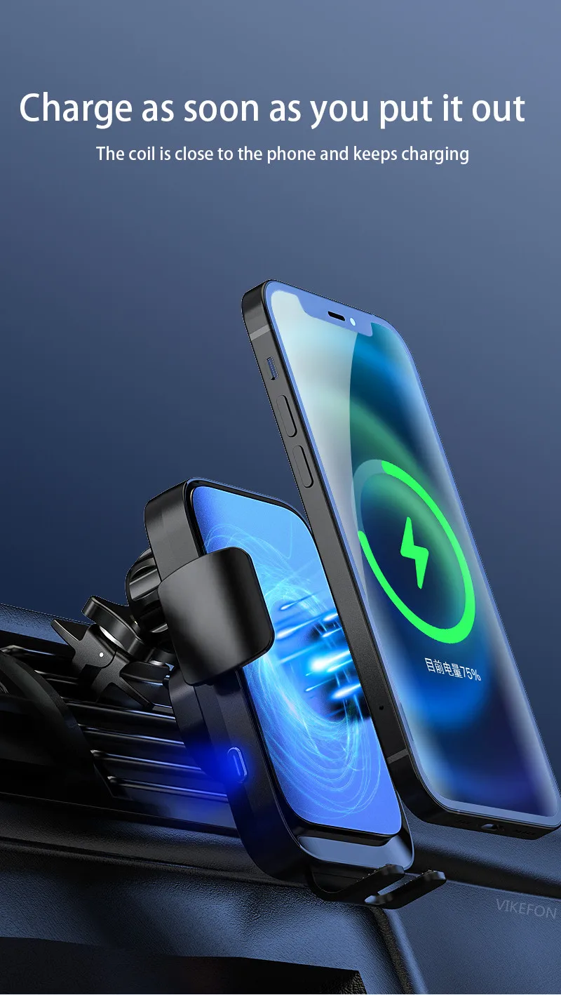 Wireless Car Charger Dual Coil Car Phone Holder Stand for Samsung Galaxy Z Flip 5 4 3 S22 S21 iPhone 14 13 Fast Charging Station