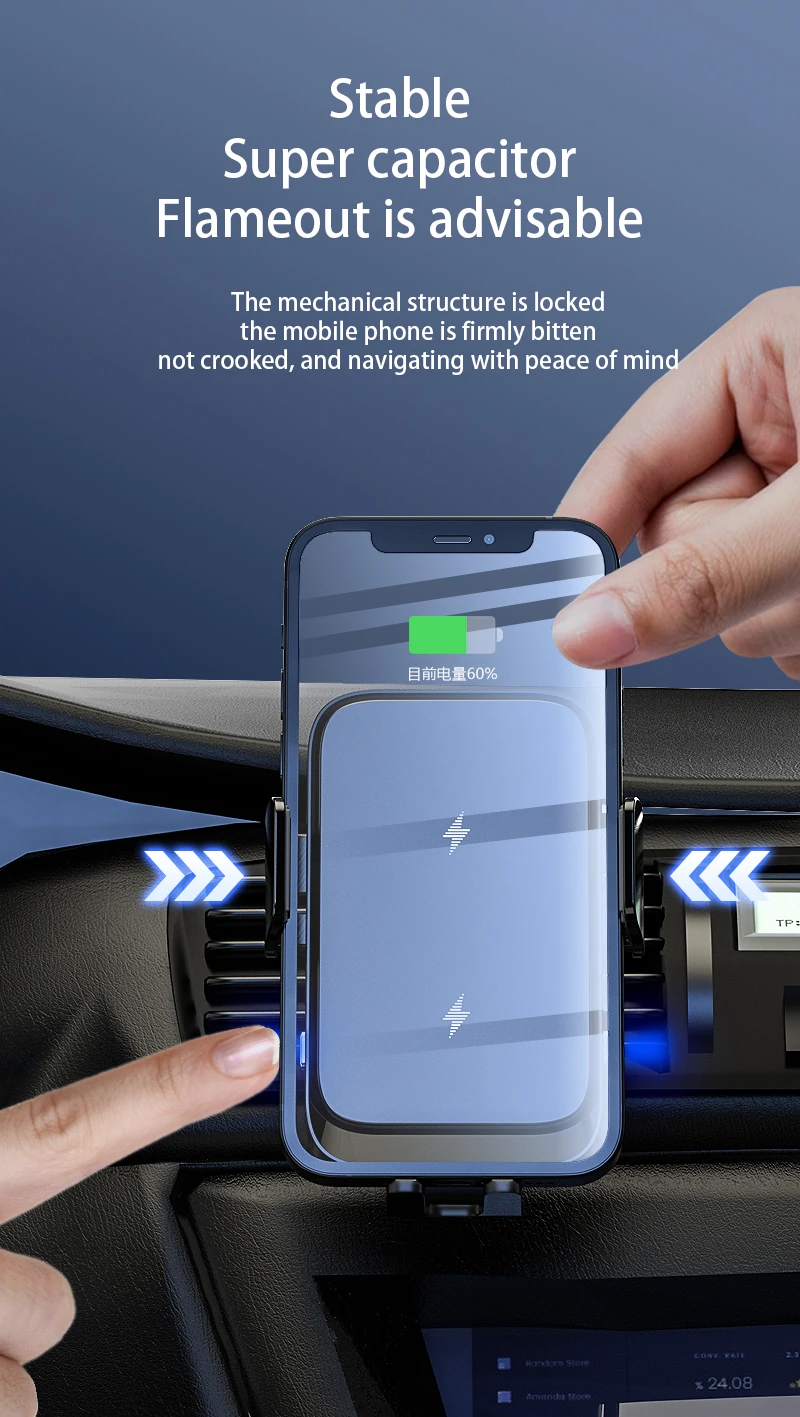 Wireless Car Charger Dual Coil Car Phone Holder Stand for Samsung Galaxy Z Flip 5 4 3 S22 S21 iPhone 14 13 Fast Charging Station