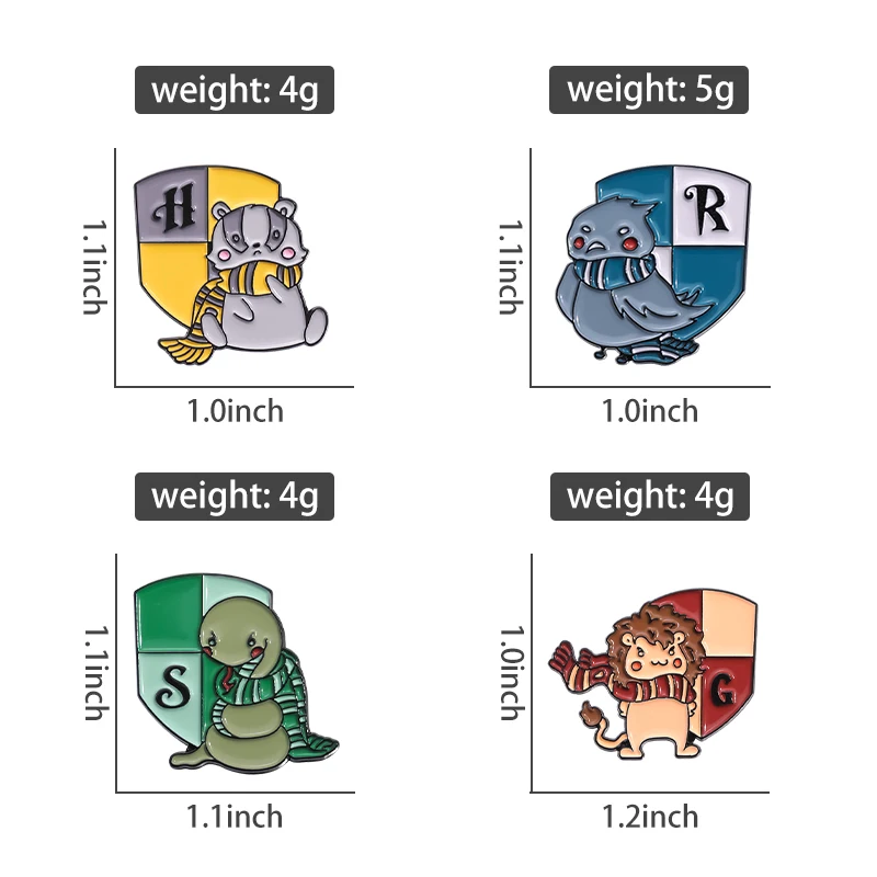 4pcs Personalized Creative Small Animal Cute Shield Badge Pendant Metal Badge Cartoon Clothing Accessories
