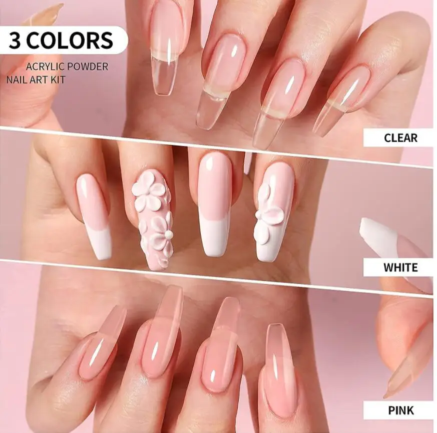 120G Nail Acrylic Powder Clear Pink White Carving Crystal Polymer Builder Nails Extension Art Dust with BOX Professional GY&