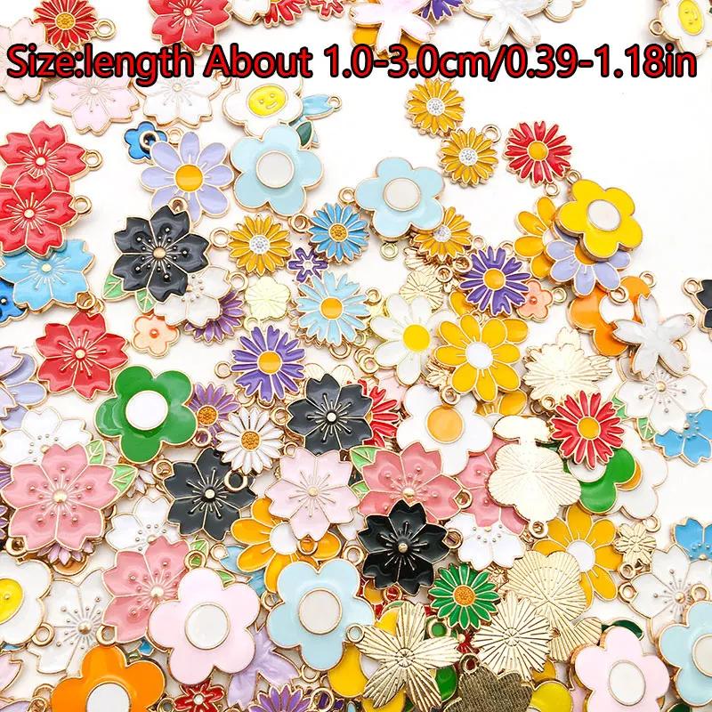 Mixed 20/30/50pcs Floral Series Flowers Charms Assorted Enamel Pendants For Jewelry Making DIY Necklace Bracelet Earrings Making