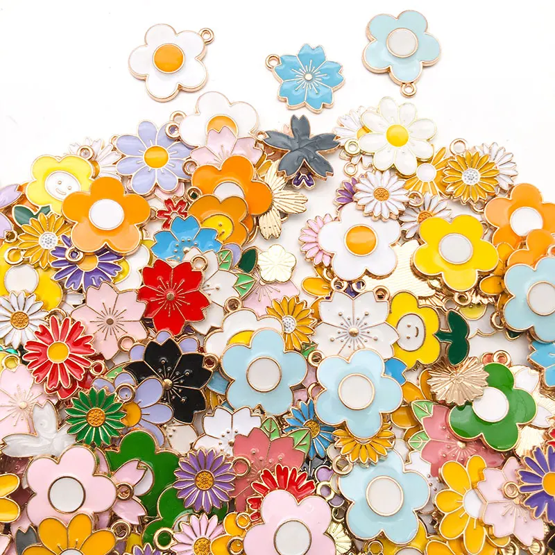 Mixed 20/30/50pcs Floral Series Flowers Charms Assorted Enamel Pendants For Jewelry Making DIY Necklace Bracelet Earrings Making