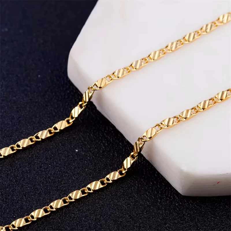 Fashion 18K Gold Necklace 2MM 16/18/20/22/24/26/28/30 Inch Side Chain Necklace For Women Men Jewelry 925 Silver Necklace
