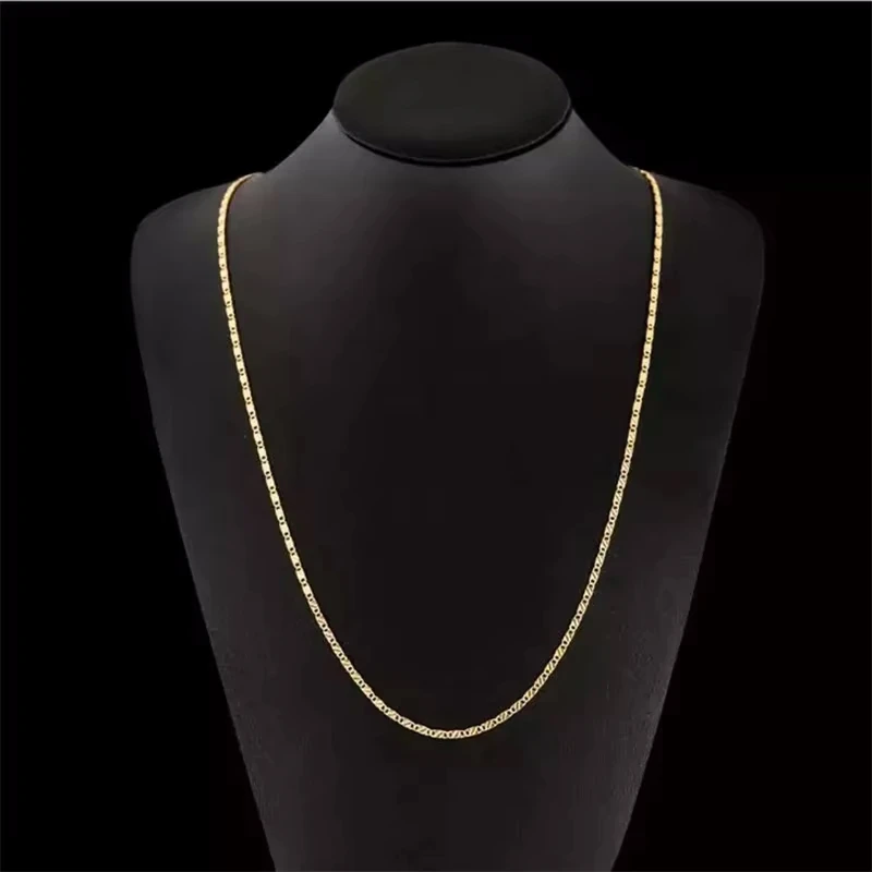 Fashion 18K Gold Necklace 2MM 16/18/20/22/24/26/28/30 Inch Side Chain Necklace For Women Men Jewelry 925 Silver Necklace