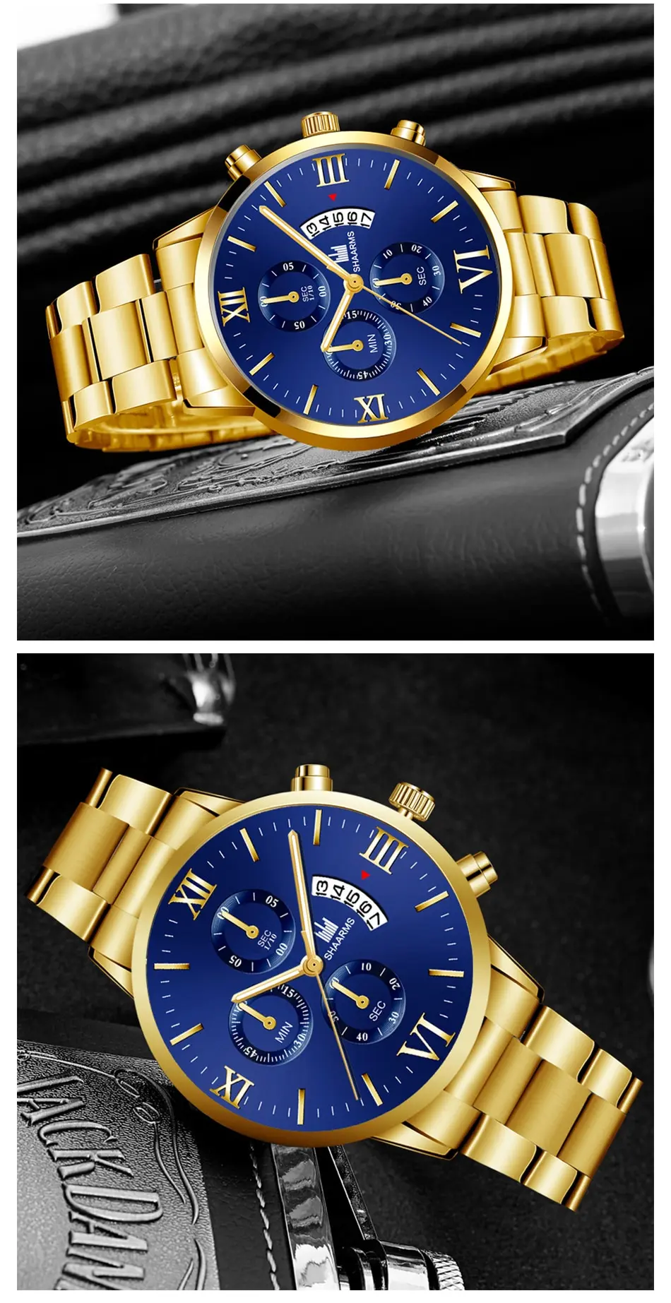 Mens Fashion Business Quartz Watch Fashion Fake Three Eye Six Pin Calendar Men Watch Stainless Steel Belt Men Watches