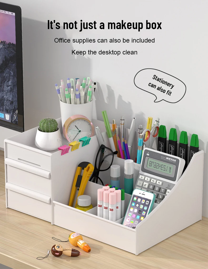 White New Drawer Makeup Storage Box Dormitory Finishing Plastic Shelf Cosmetics Skin Care Dressing Table Desktop