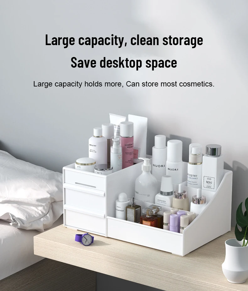 White New Drawer Makeup Storage Box Dormitory Finishing Plastic Shelf Cosmetics Skin Care Dressing Table Desktop